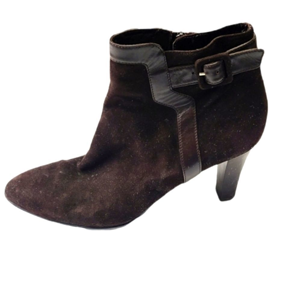 Aquatalia Boots Womens Size 9.5 Brown Suede Ankle Booties High Heel Zip Up